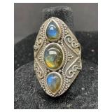 Sterling Silver Ring with Labradorite Cabochons