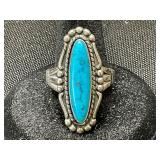 Silver Ring with Turquoise Inlay, Size 8