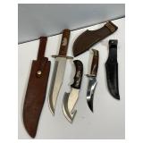 3 Fixed-Blade Knives w/Bear Inlays w/Sheaths