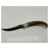 Knife with Antler Handle and Damascus Blade