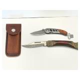 Two Folding Pocket Knives w/1 Sheath