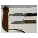 Two Fixed-Blade Knives, Wood and Plastic Handles
