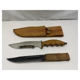 Two Fixed-Blade Knives with Wood Handles