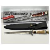 Damascus Commando Dagger w/Stag Grip w/Sheath