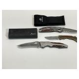 Three Folding Knives with Wood Inlays