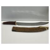 Curved Blade Knife with Wood Handle w/Sheath