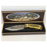 Engraved Hunting Knife With Yellow Handle