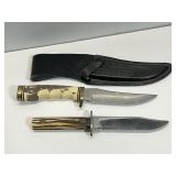 2 Fixed Blade Knives w/Antler-Style Handles