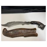 15ï¿½ Carved Wood Lion Head Knife