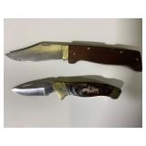 Two Folding Knives with Wood Handles