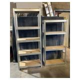 Two Metal Shelving Units with Wood Shelves