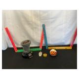 Novelty Items Lot with Figurine, Ball, and Tools