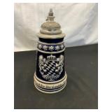 German Stoneware Beer Stein with Pewter Lid