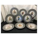 9 Kate Greenaway Pewter Plates