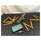 Vintage Hand Plane, Folding Rulers, and Tackle Box