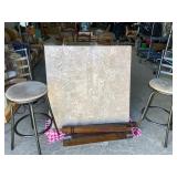 Pub Height Marble Tabletop, Wood Base, and 2 Bar S