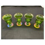Four Green Iridescent Goblets