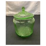 Vintage Green Uranium Glass Cookie Jar