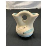 Signed Pottery Wedding Vase with Feather Motif