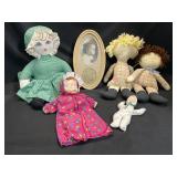 Soft Body Dolls & Oval Framed Picture