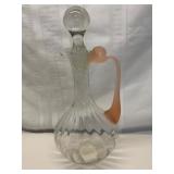 Vintage Romanian Glass Decanter with Pink Handle