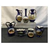 Seven Cobalt Blue Porcelain Vases