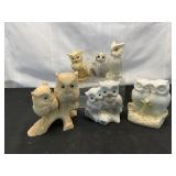 Ceramic Owl Figurines Set Alabaster