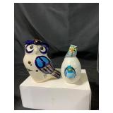 Two Hand-Painted Ceramic Owl Figurines