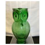 1970s Emerald Green Glass Owl Pitcher