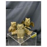 4 Brass Owl Figurines