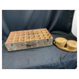 Wood Divided Case and Wicker Baskets