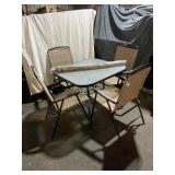 Patio Table w/ 4 Folding Chairs & New Umbrella