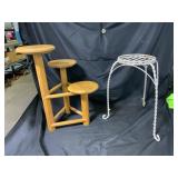 Wood Tiered Plant Stand and Iron Stand