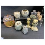 Ceramic and Stone Owl Figures