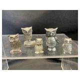 Five Metal Owl Figurines