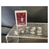 Pewter Owl Figurines and Pendant