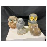 Four Carved Owl Figurines