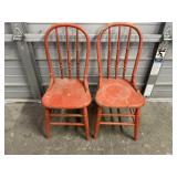 2- VTG Red Wooden Spindle-back Farmhouse Chairs