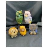 Five Ceramic Owl Banks