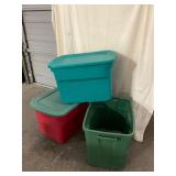 Three Plastic Storage Totes