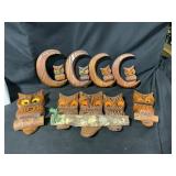 Carved Wood Owl Wall Decor Set