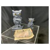 Two Marble Stone Carved Owl Figurines