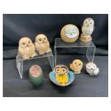 Ceramic and Glass Owl Figurines