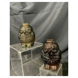 Two Glass Owl-Shaped Coin Jars