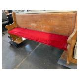Wooden Bench with Red Upholstered Seat