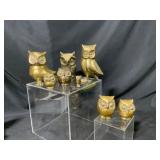 Eight Brass Owl Figurines