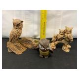 Three Owl Figurines