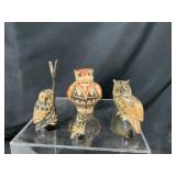 Ceramic and Wood Owl Figurines Set