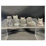 Five Pewter Owl Figurines