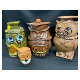 Ceramic Owl-Themed Cookie Jars